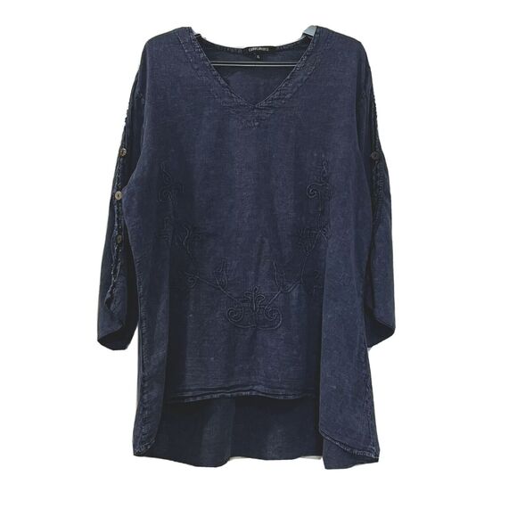 Compliments Women’s Chambray Pullover Embroidered Tunic Top Size XL Blue - Picture 1 of 12
